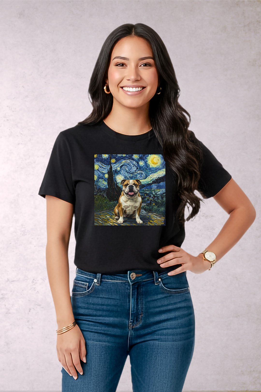 Playera Perro Bulldog Ingles Van Gogh Mujer - Imagen 2