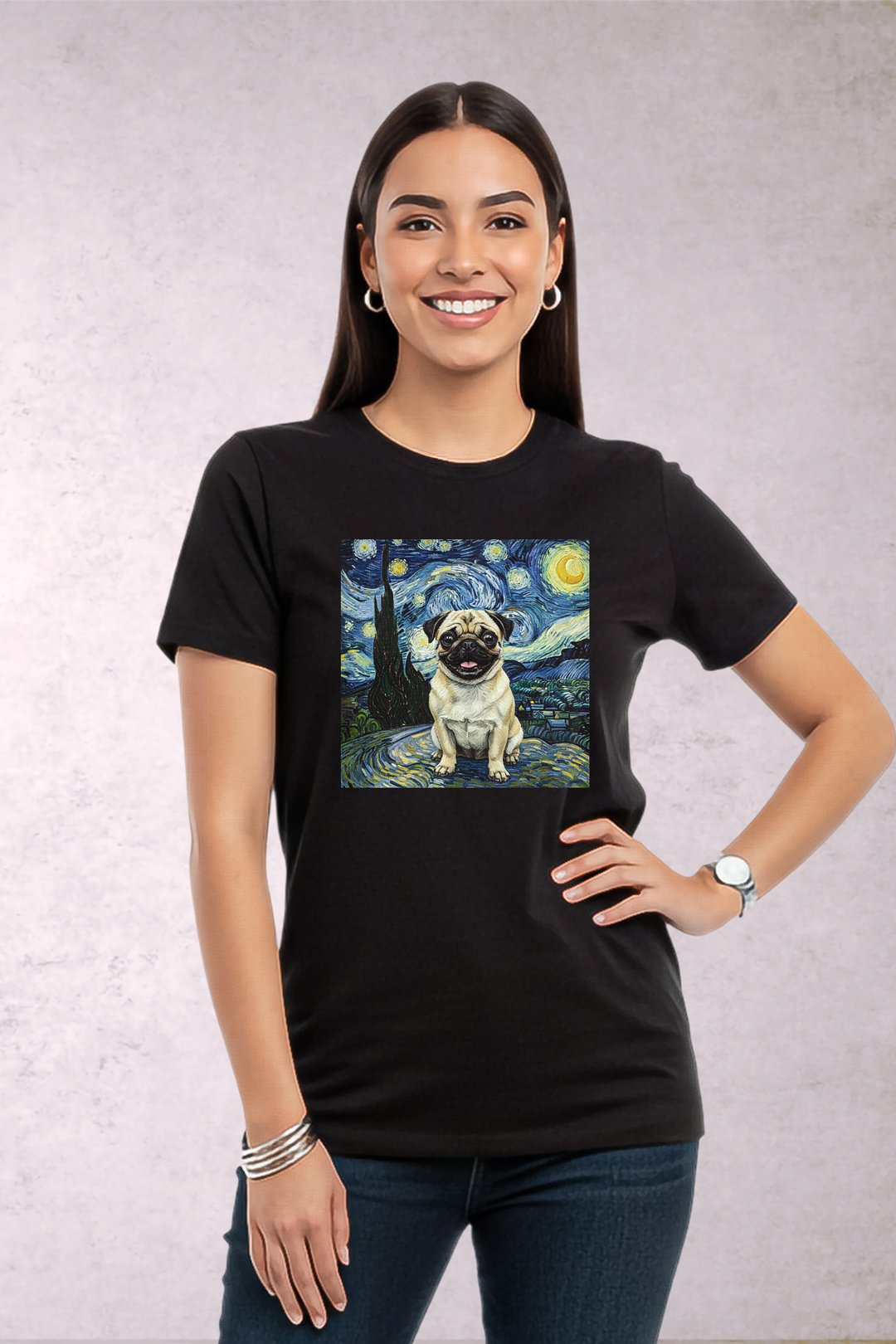 Playera Perro Pug Van Gogh Mujer - Imagen 2