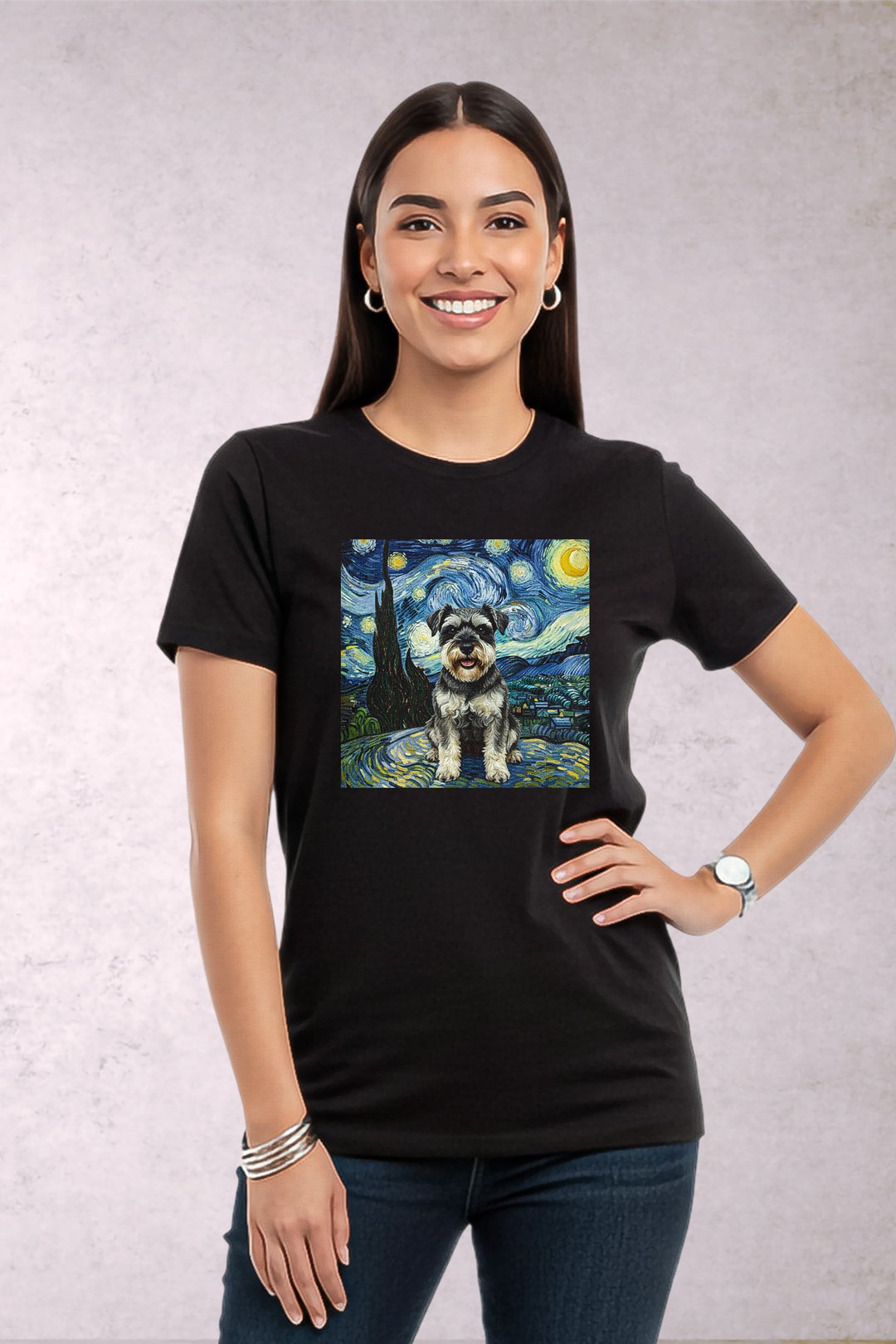 Playera Perro Schnauzer Van Gogh Mujer - Imagen 2